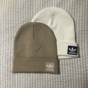 Adidas Beige and White Beanie Duo